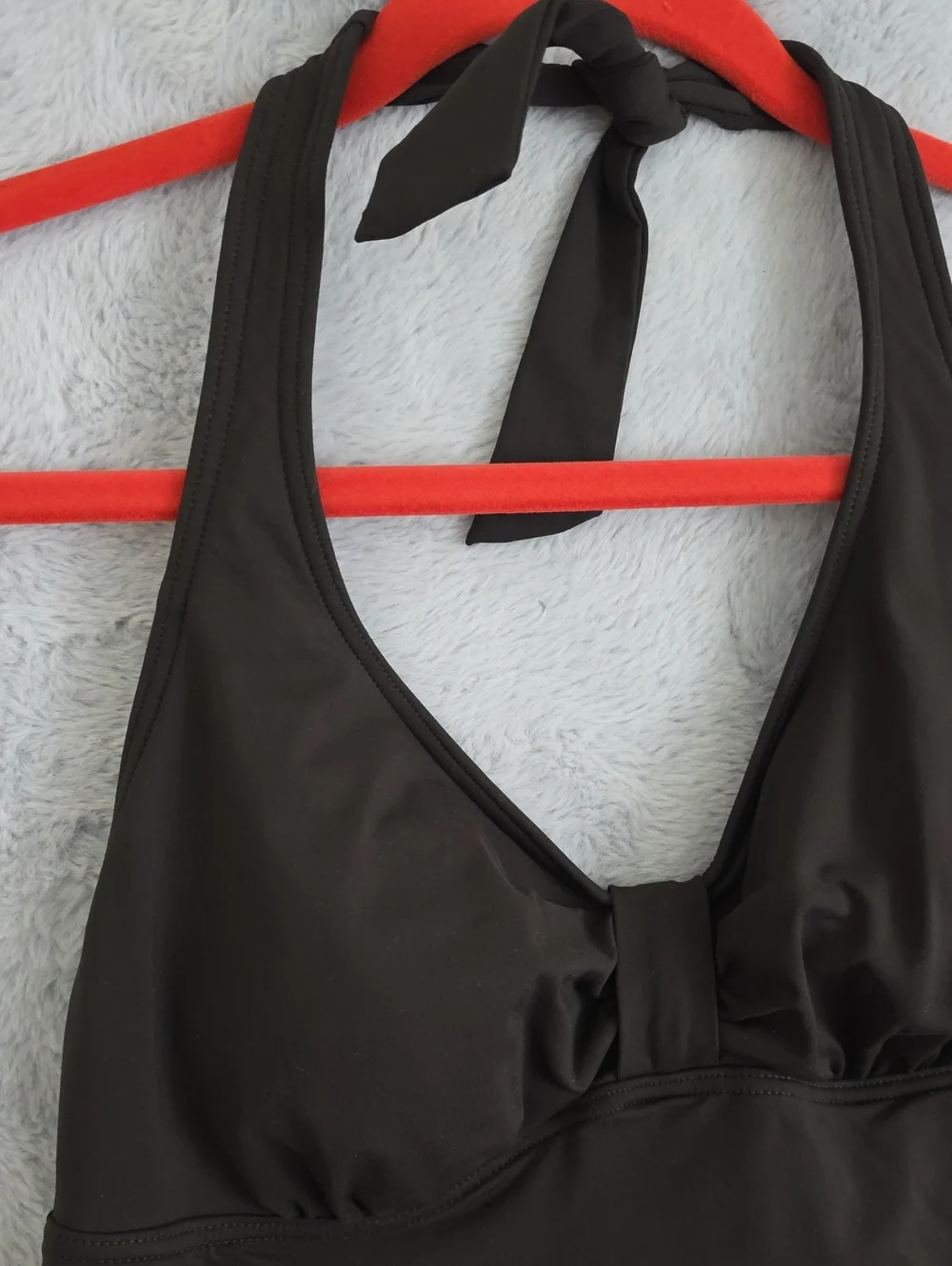 Lands' End Black Halter Tankini Swim Top Size 10 Shelf Bra Tummy Control